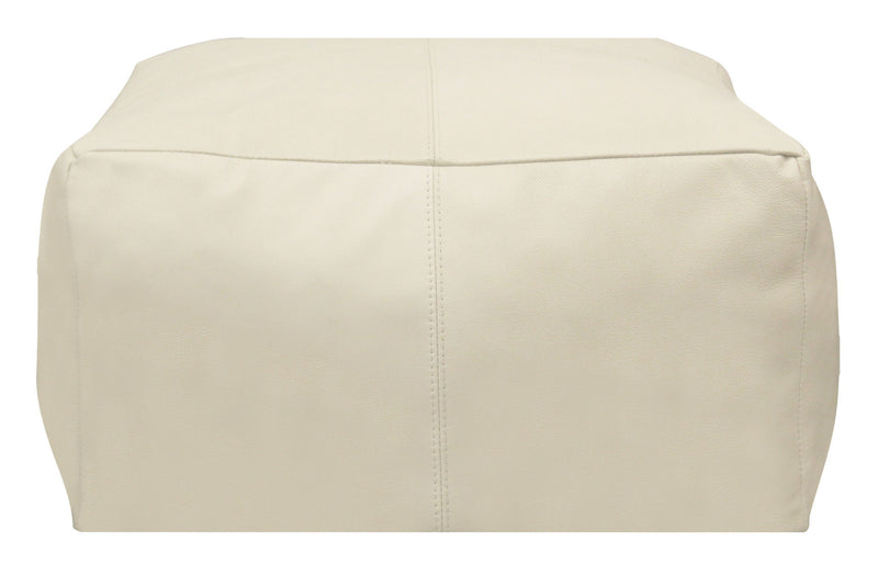 Leather Pouf Ottoman - Ivory
