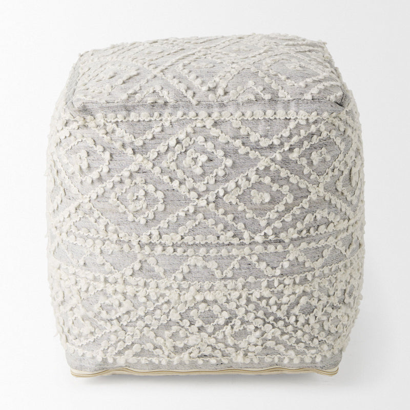 Fabric Geometric Pouf Ottoman - Gray / Cream