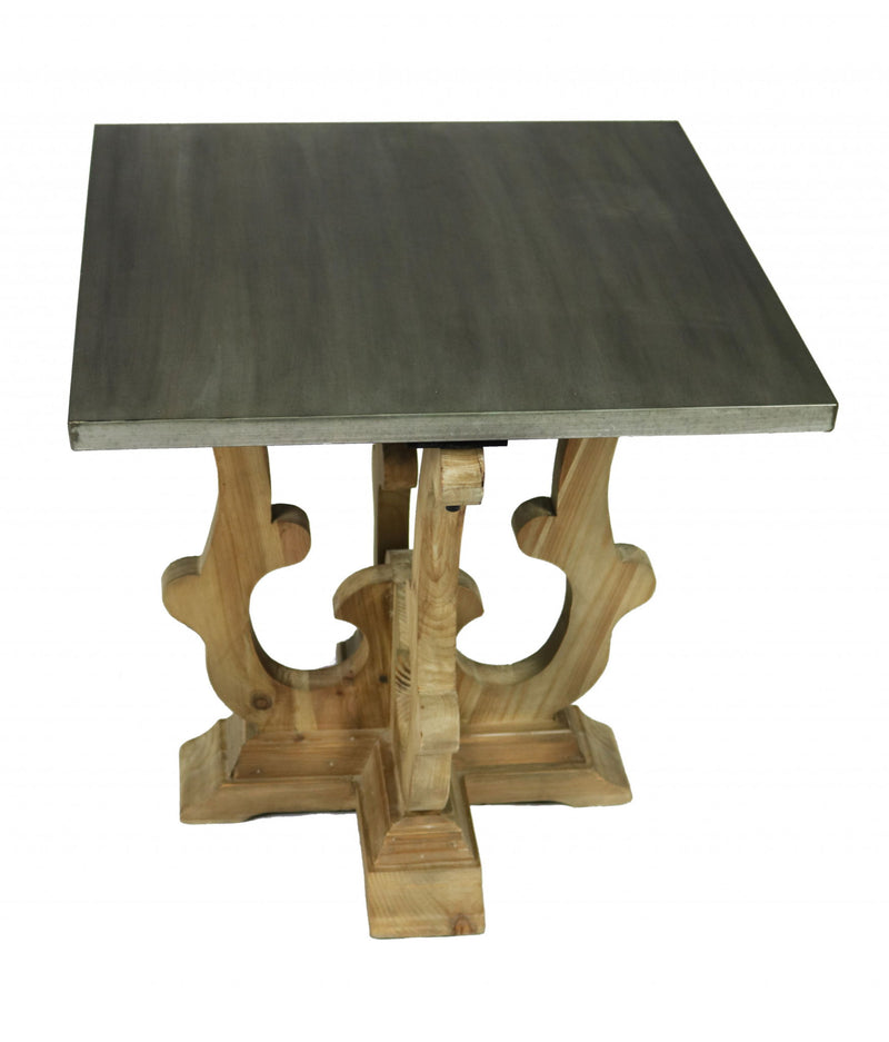 Metal And Solid Wood Square End Table - Natural Brown And Gray