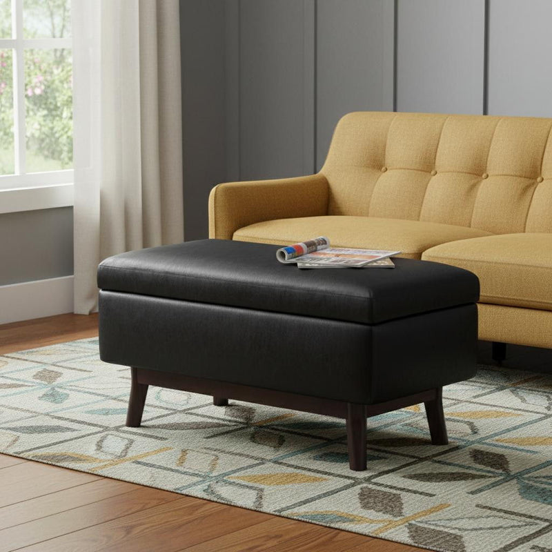 36" Leather Cocktail Ottoman With Storage - Brown / Black