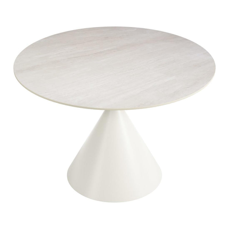 Sintered Stone And Steel Pedestal Base Round Top Dining Table - Beige And White