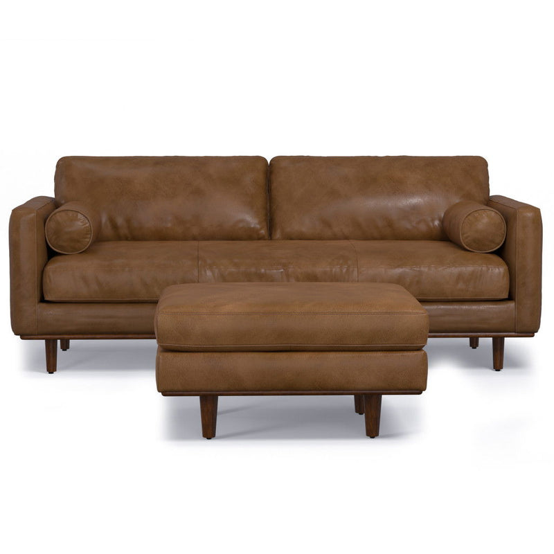 89" 2 Piece Living Room Set Leather Sofa With Ottoman - Brown