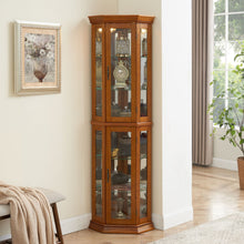 Load image into Gallery viewer, Corner Curio Cabinet With Lights, Adjustable Tempered Glass Shelves, Mirrored Back, Display Cabinet (E26 Light Bulb Not Included)
