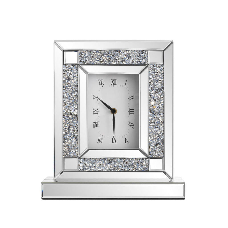 Mirrored Table Clock - Silver / White