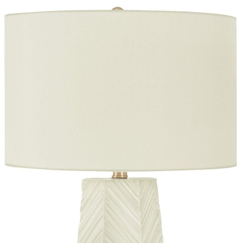 Ceramic Geometric Table Lamp With Ivory Drum Shade - White