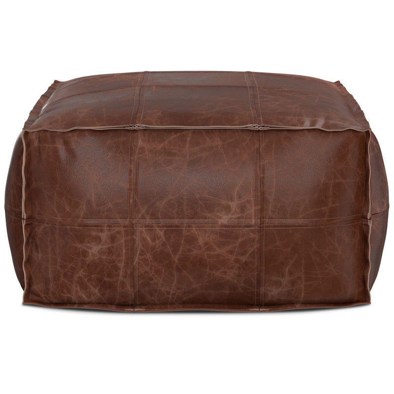 26" Leather Pouf Ottoman - Brown