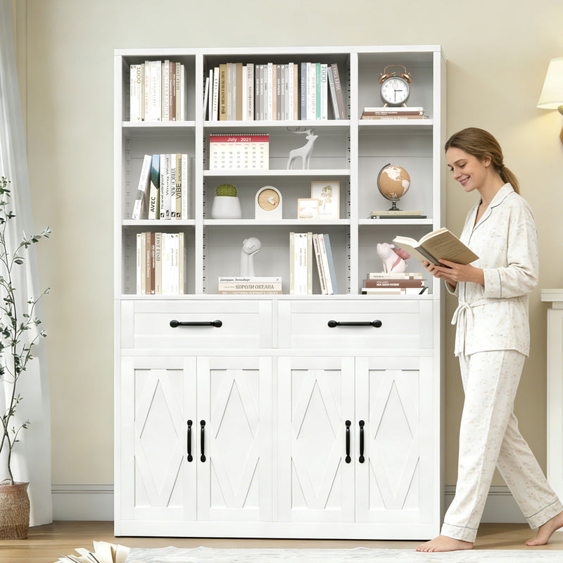 Industrial Bookcase Tall With Adjustable Shelves, Drawers & Doors