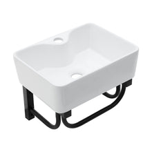 Load image into Gallery viewer, Rectangular Bathroom Sink With Towel Bar &amp; Faucet Hole, Wall Mounted - White
