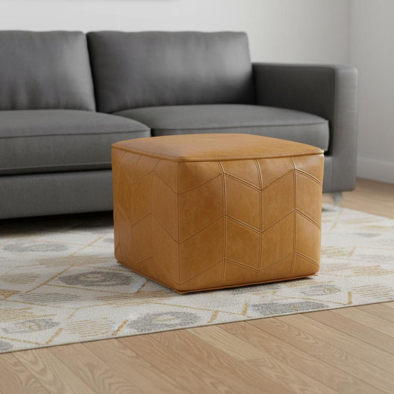 18" Leather Pouf Ottoman - Brown