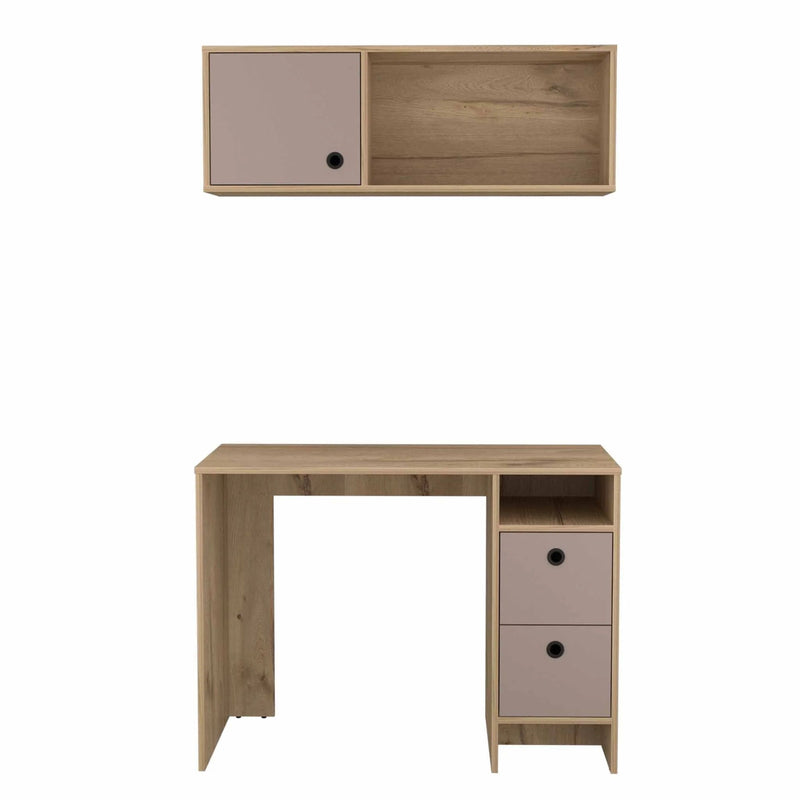 Computer Desk With Two Cabinets Two Drawers - Taupe