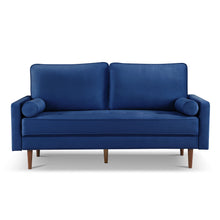 Load image into Gallery viewer, Velvet Sofa And Toss Pillows With Dark Brown Legs - Blue
