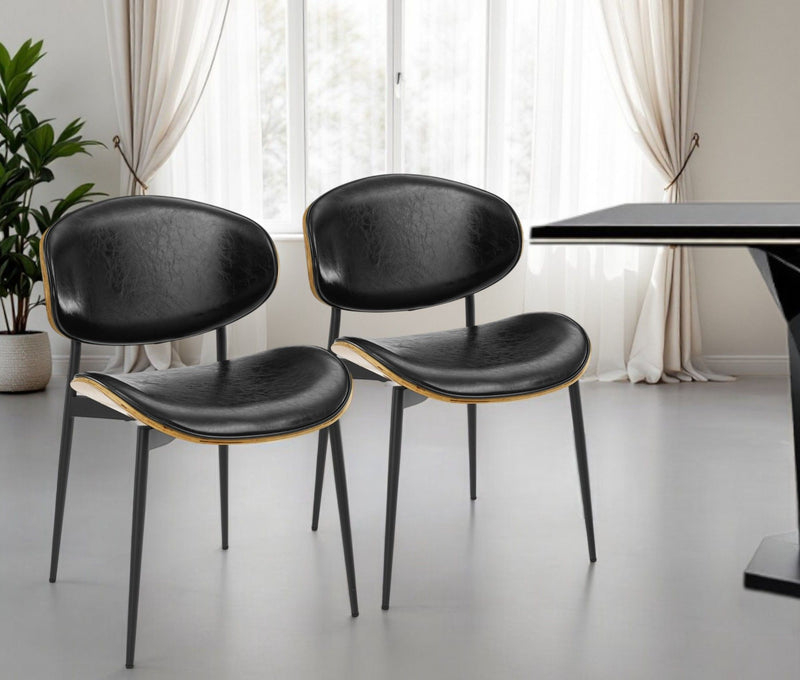 Upholstered Faux Leather Curved Back Dining Side Chairs (Set of 2) - Black