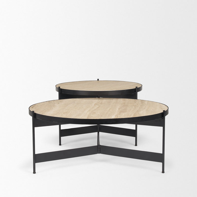 Round Nested Tables (Set of 2) - Beige / Black