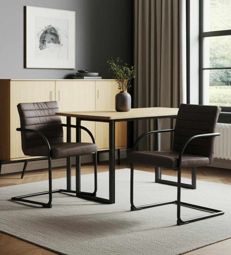 Upholstered Faux Leather Dining Arm Chairs (Set of 2) - Brown