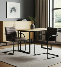 Load image into Gallery viewer, Upholstered Faux Leather Dining Arm Chairs (Set of 2) - Brown
