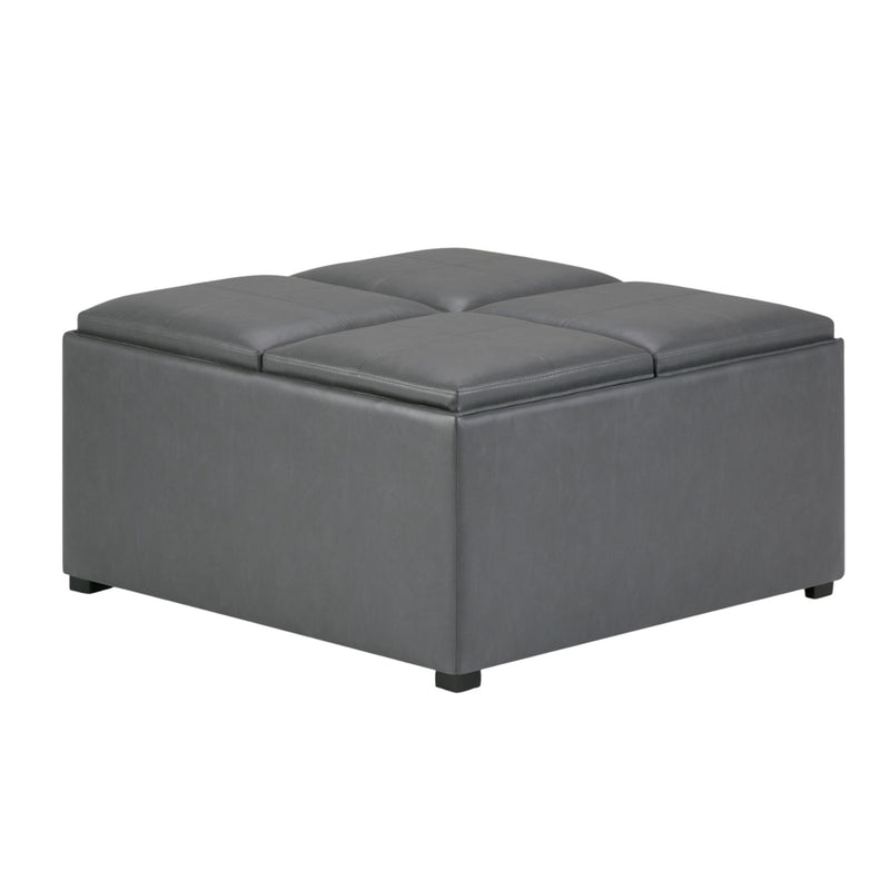 35" Leather Cocktail Ottoman With Storage - Gray / Dark Brown