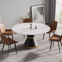 Load image into Gallery viewer, Modern Artificial Stone Round Carbon Steel Base Dining Table, Can Accommodate 6 People
