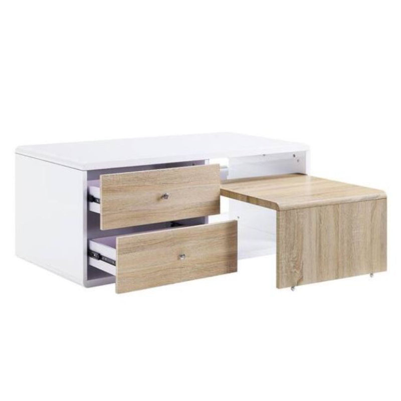 Coffee Table With Four Drawers - White And Natural