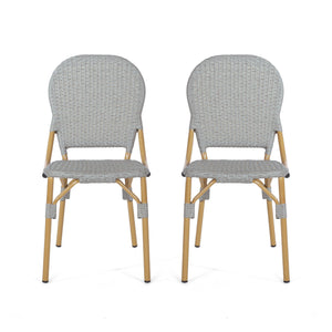 Outdoor Rattan And Aluminum Armless French Bistro Chairs (Set of 2) - Dark Gray