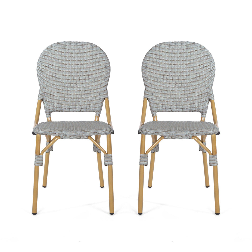 Outdoor Rattan And Aluminum Armless French Bistro Chairs (Set of 2) - Dark Gray