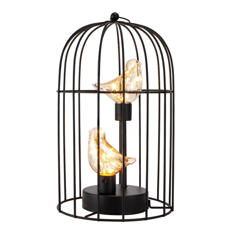 Birds In Cage Battery Operated Desk Lamp - Black