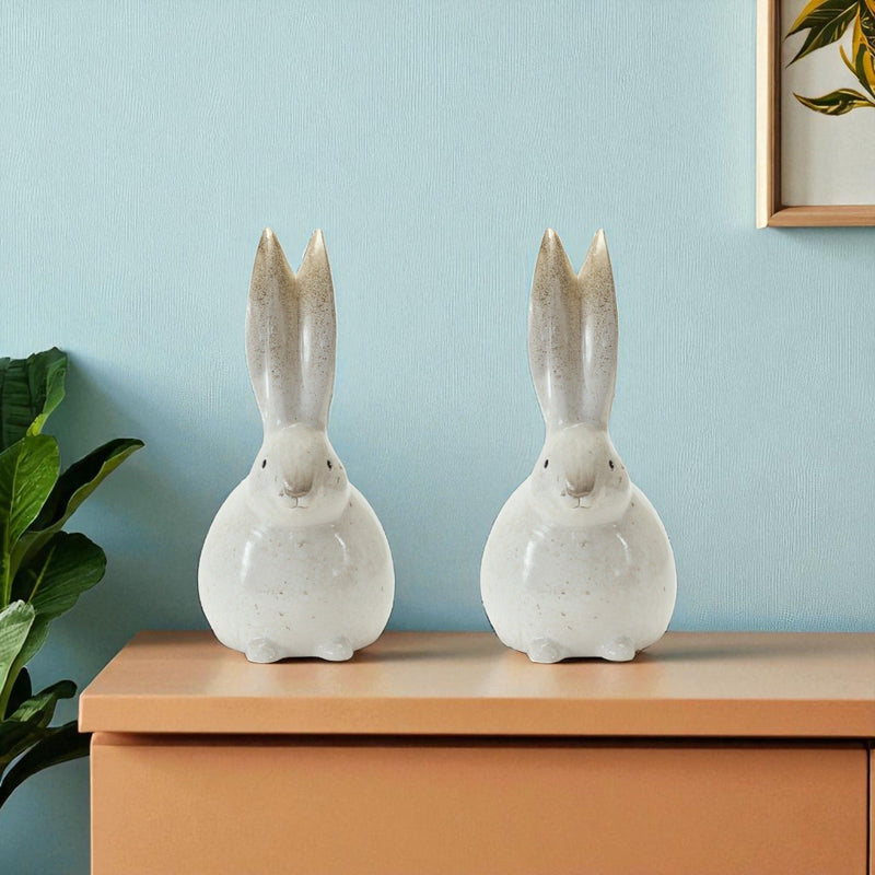 Bunny Rabbit Figurines (Set of 2) - White / Brown