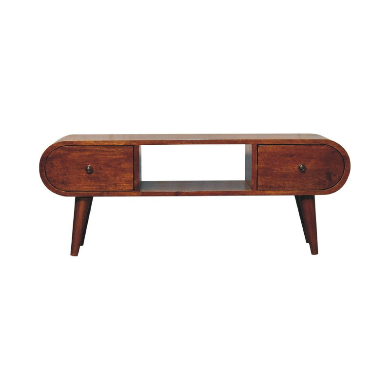 Solid Wood Enclosed Open Storage TV Stand (727855) - Brown