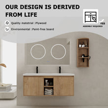Load image into Gallery viewer, 48" Wall Mounted Bathroom Vanity With Double Resin Sink And Storage Rack Soft Close Doors Plywood Construction - Imitative Oak
