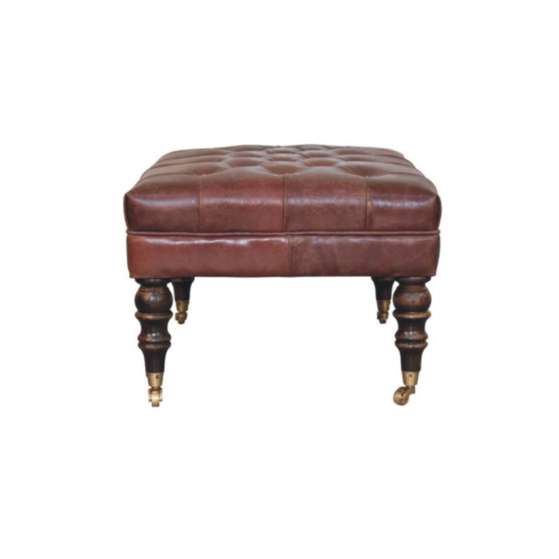 Leather Round Footstool (723458) - Brown