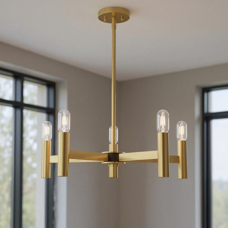 19'' Five Light Dimmable Chandelier With Shades - Brass