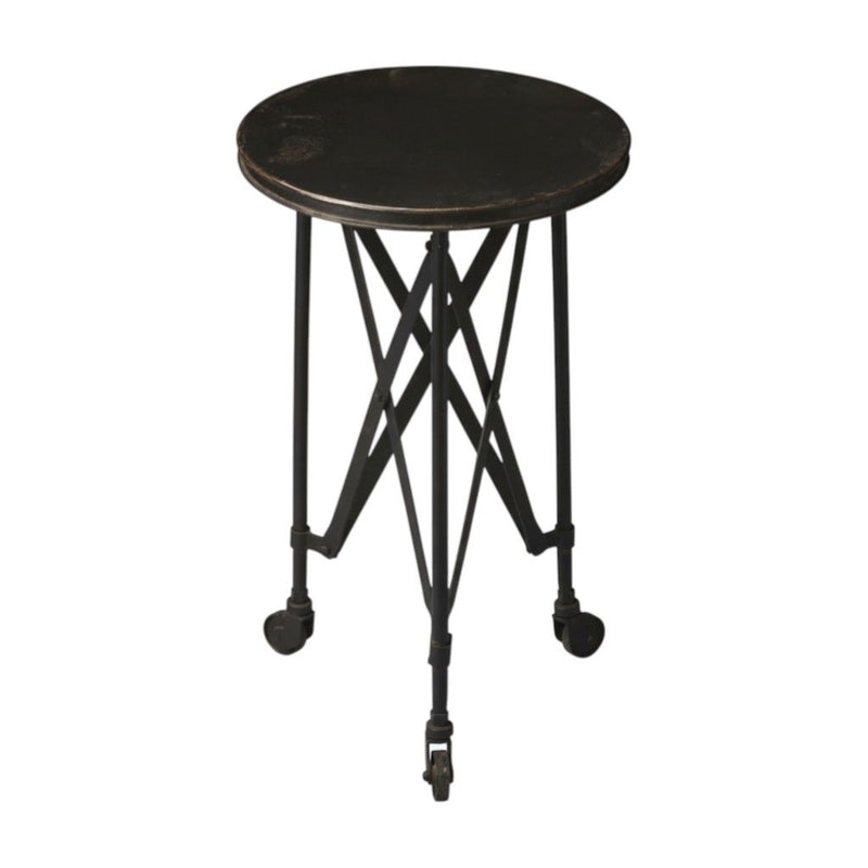 Industrial Rolling Round End Table - Black