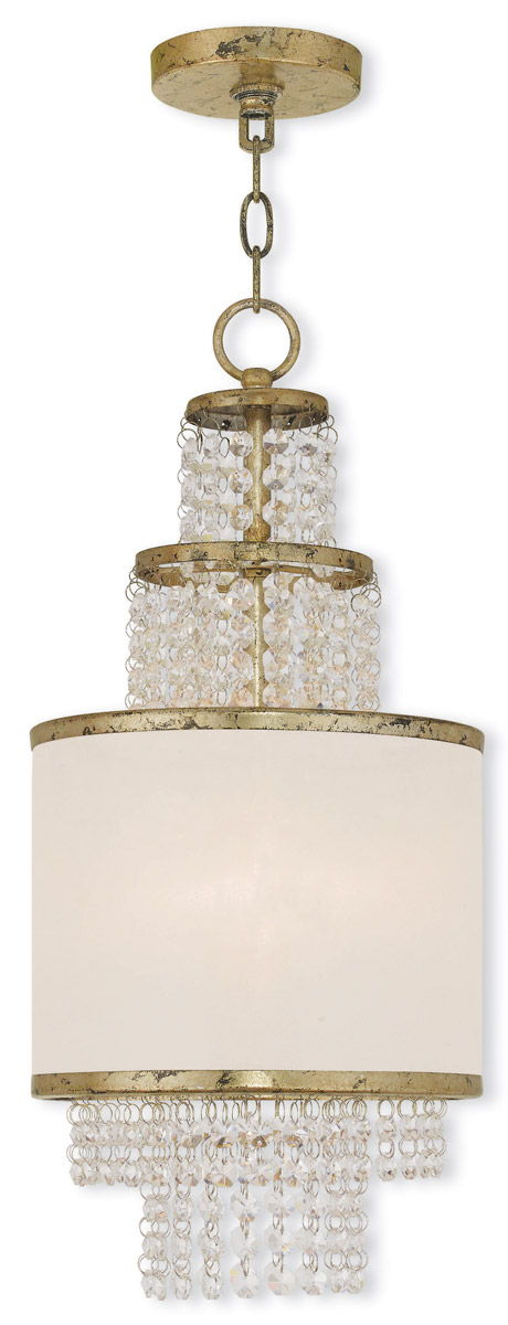 Two Light Metal Dimmable Chandelier With Shades - Gold / Clear / Off White