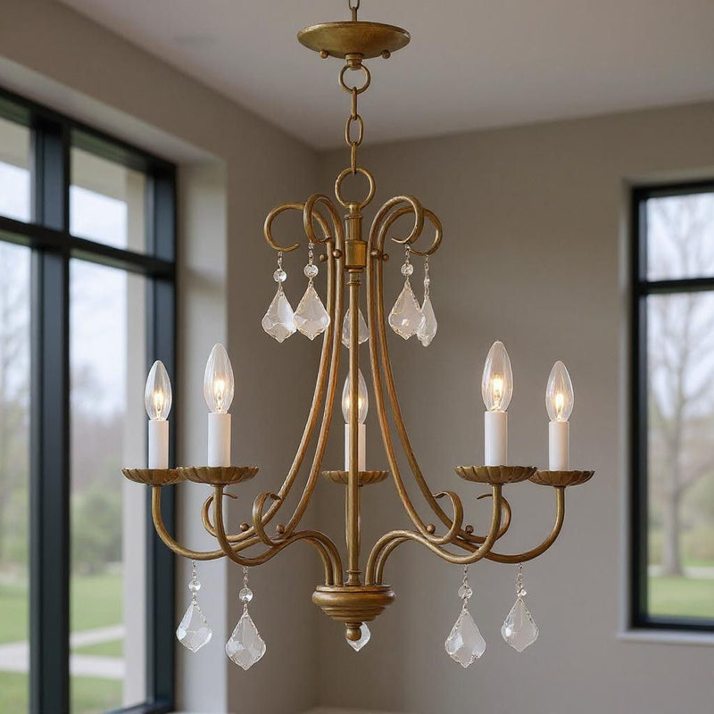 22" Five Light Dimmable Chandelier With Shades - Antiqued Gold