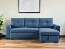 Load image into Gallery viewer, Polyester Blend Convertible Futon Sleeper Sofa With Black Legs - Blue
