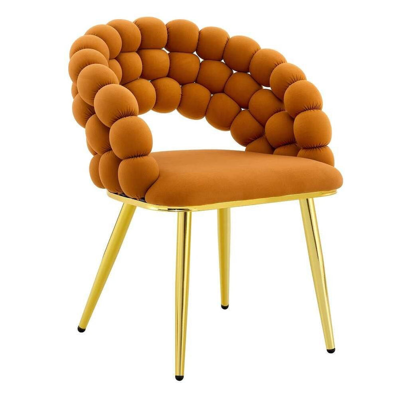 Velvet And Metal Partially Open Back Dining Side Chairs (Set of 2) - Orange / Gold