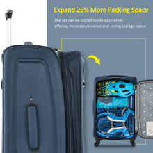 Load image into Gallery viewer, Softside Luggage Expandable 3 Piece Set Suitcase Upright Spinner Softshell Lightweight Luggage Travel Set - Dark Blue
