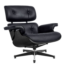 Load image into Gallery viewer, Tufted Genuine Leather Swivel Lounge Chair with Ottoman 35" - Black

