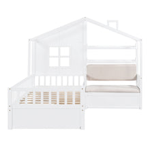 Load image into Gallery viewer, House Bed With Sofa, Kids Platform Bed With 2 Drawers And Storage Shelf
