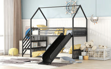 Load image into Gallery viewer, Twin Size Metal Bunk Bed House Bed with Slide and Staircase, Black
