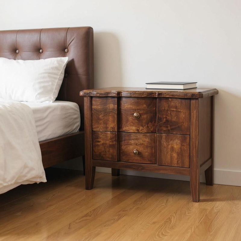 25" Solid Wood Two Drawer Nightstand - Brown