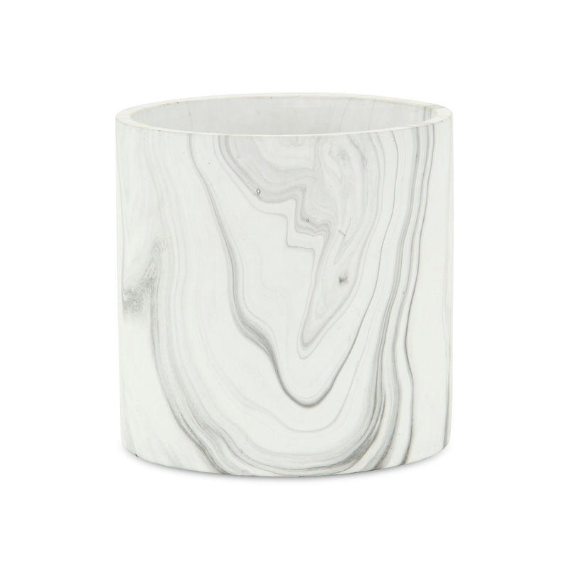 Marbleized Indoor Outdoor Round Pot Planter - White / Gray