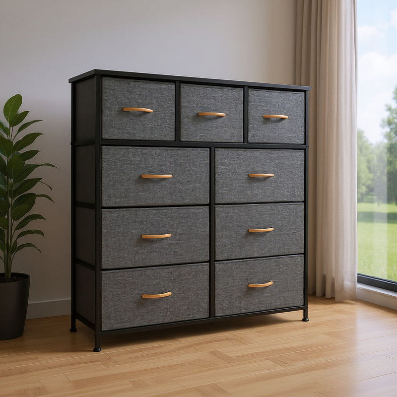 Steel And Fabric Nine Drawer Triple Dresser - Gray / White