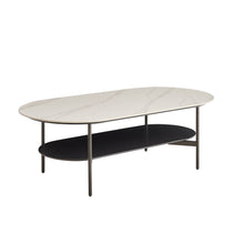 Load image into Gallery viewer, Contemporary Coffee Table Sintered Stone Surface With Ceramic Finish Double Layer Design Base Matte Shelf Modern Living Room Center Table - White / Gray
