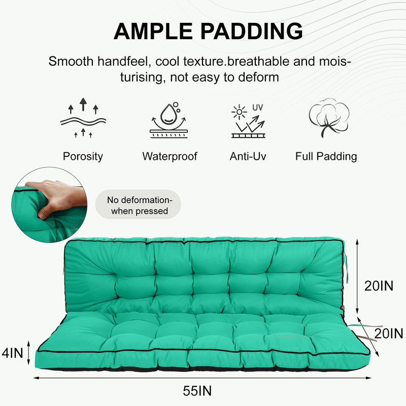 3 Seater Outdoor Porch Swing Cushion With Backrest, Waterproof