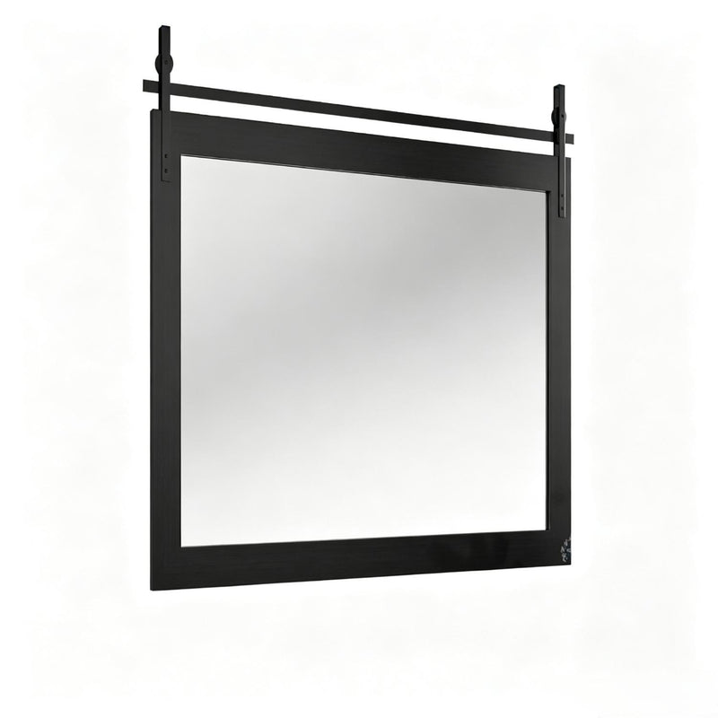 Wood Barn Door Framed Bathroom Vanity Mirror (762913) - Black