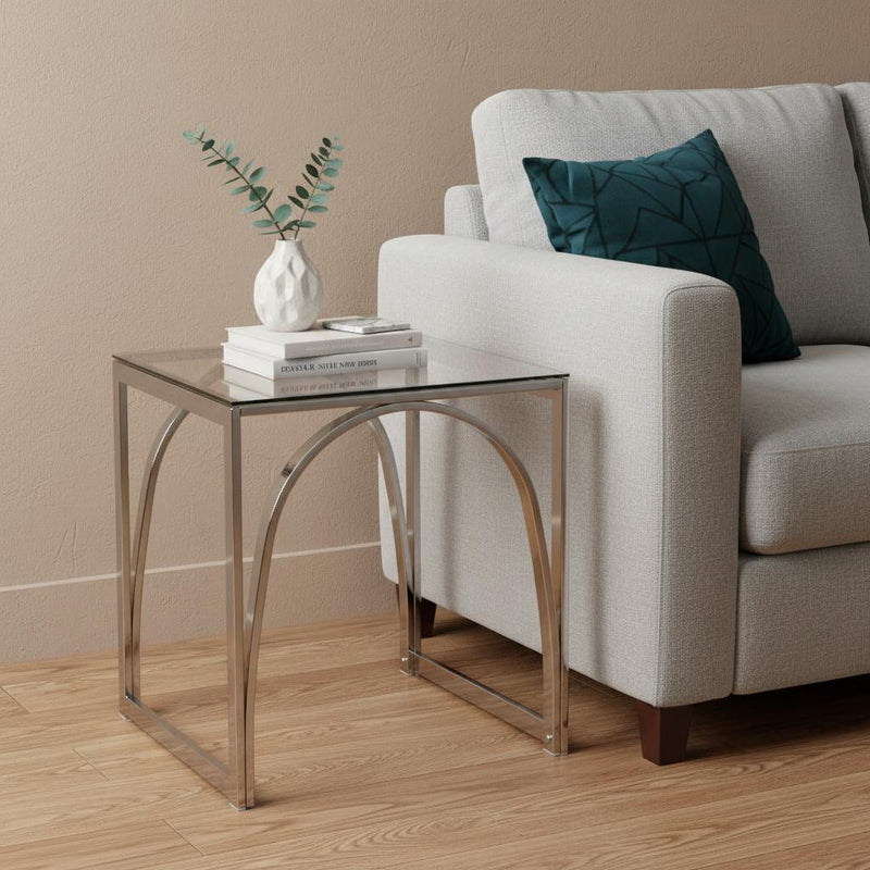 Glass Iron Square End Table - Chrome