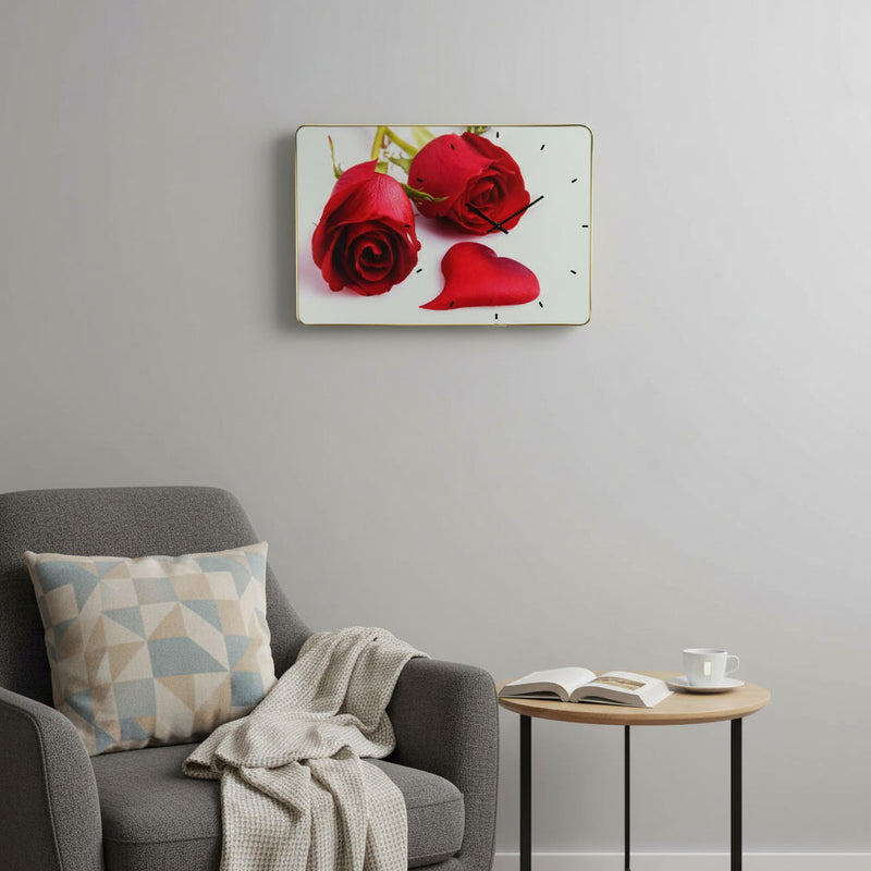Silent Roses Floral Wall Clock - Red / Red / White