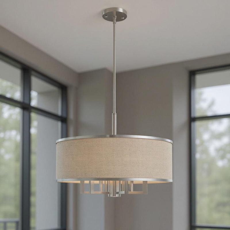 20" Seven Light Dimmable Chandelier With Shades - Nickel
