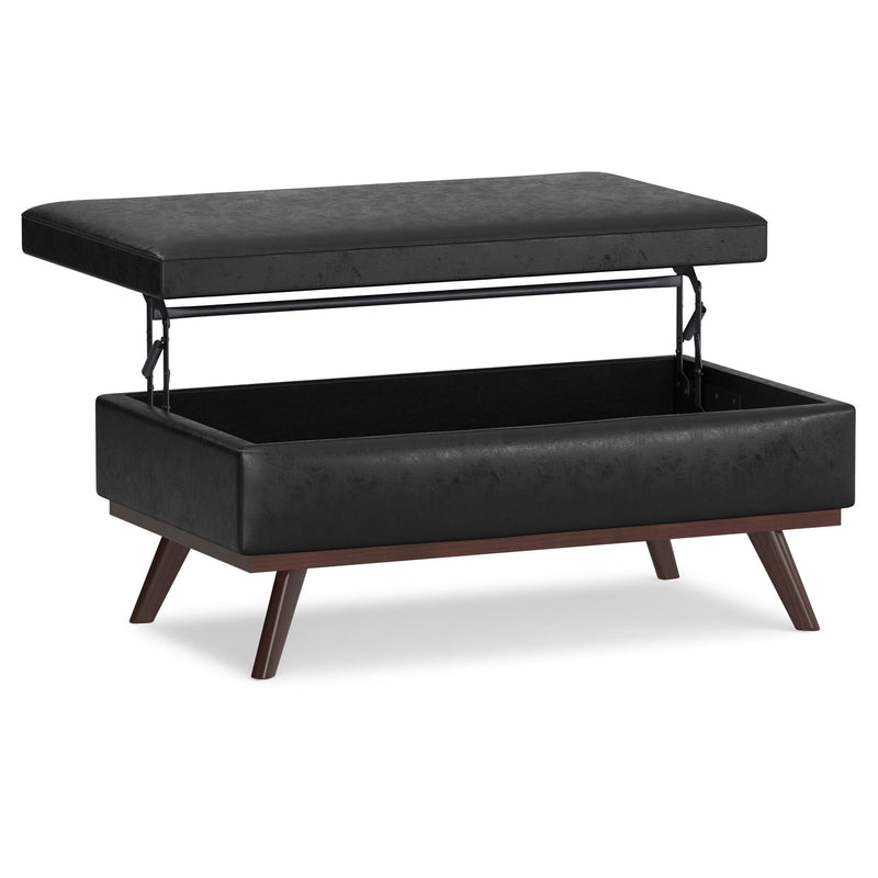 42" Leather Cocktail Ottoman With Storage - Black / Brown