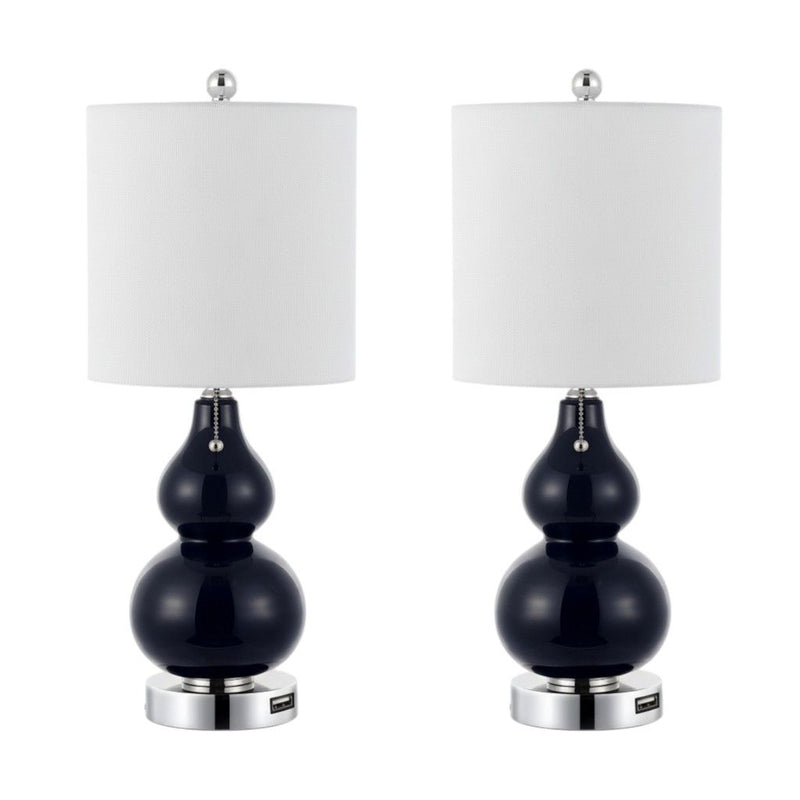 22" Gourd Table Lamps With Drum Shades (Set of 2) - Silver